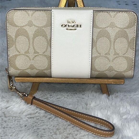 Coach Long Zip Around Wallet In Signature Canvas With Stripe - Picture 1 of 7